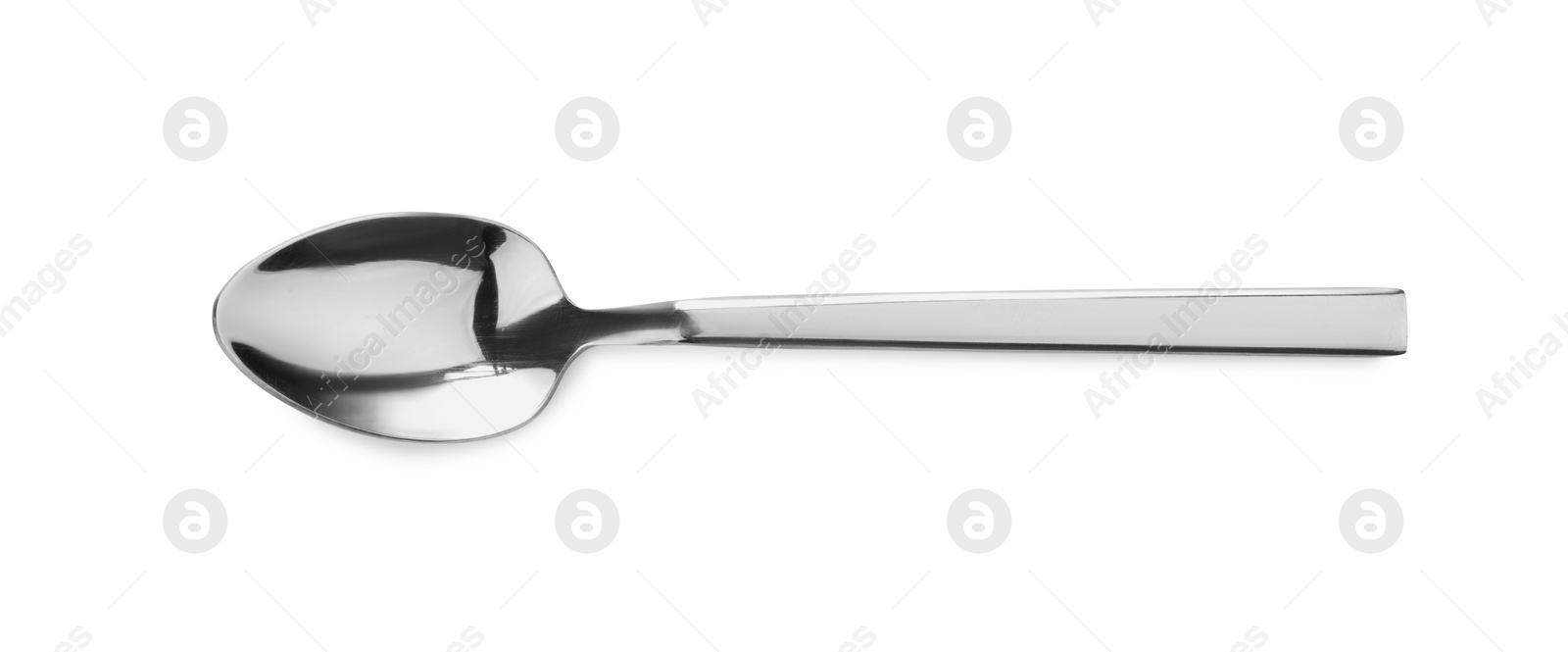 Photo of One new clean spoon isolated on white, top view