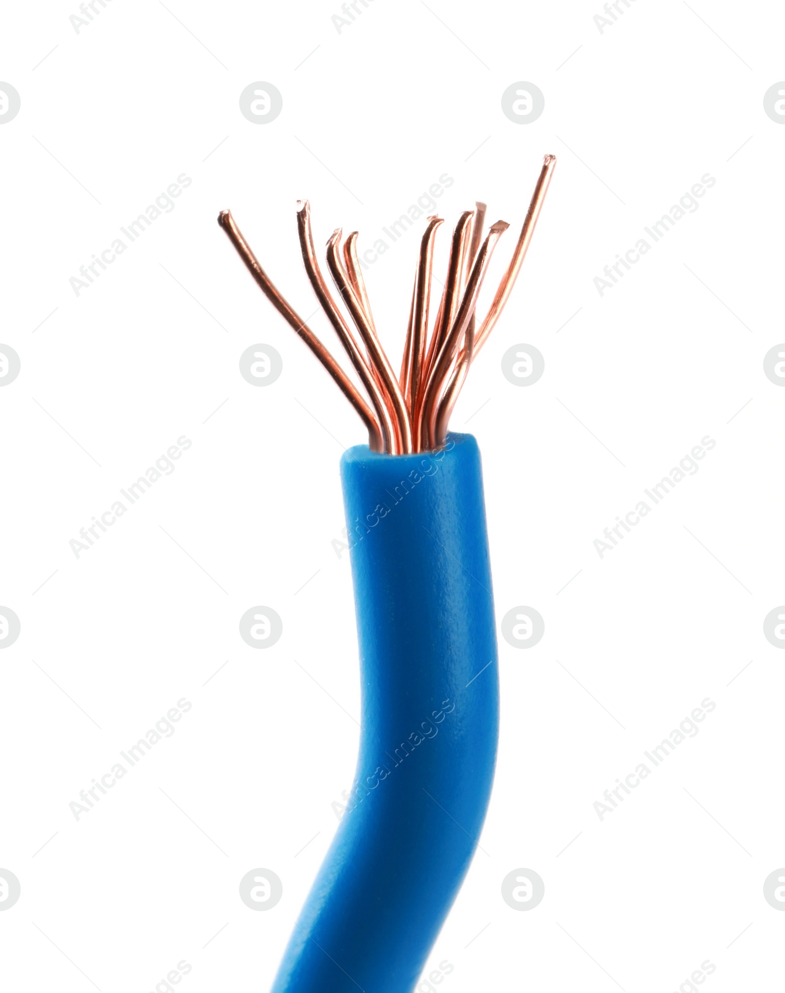 Photo of Light blue electrical wire isolated on white