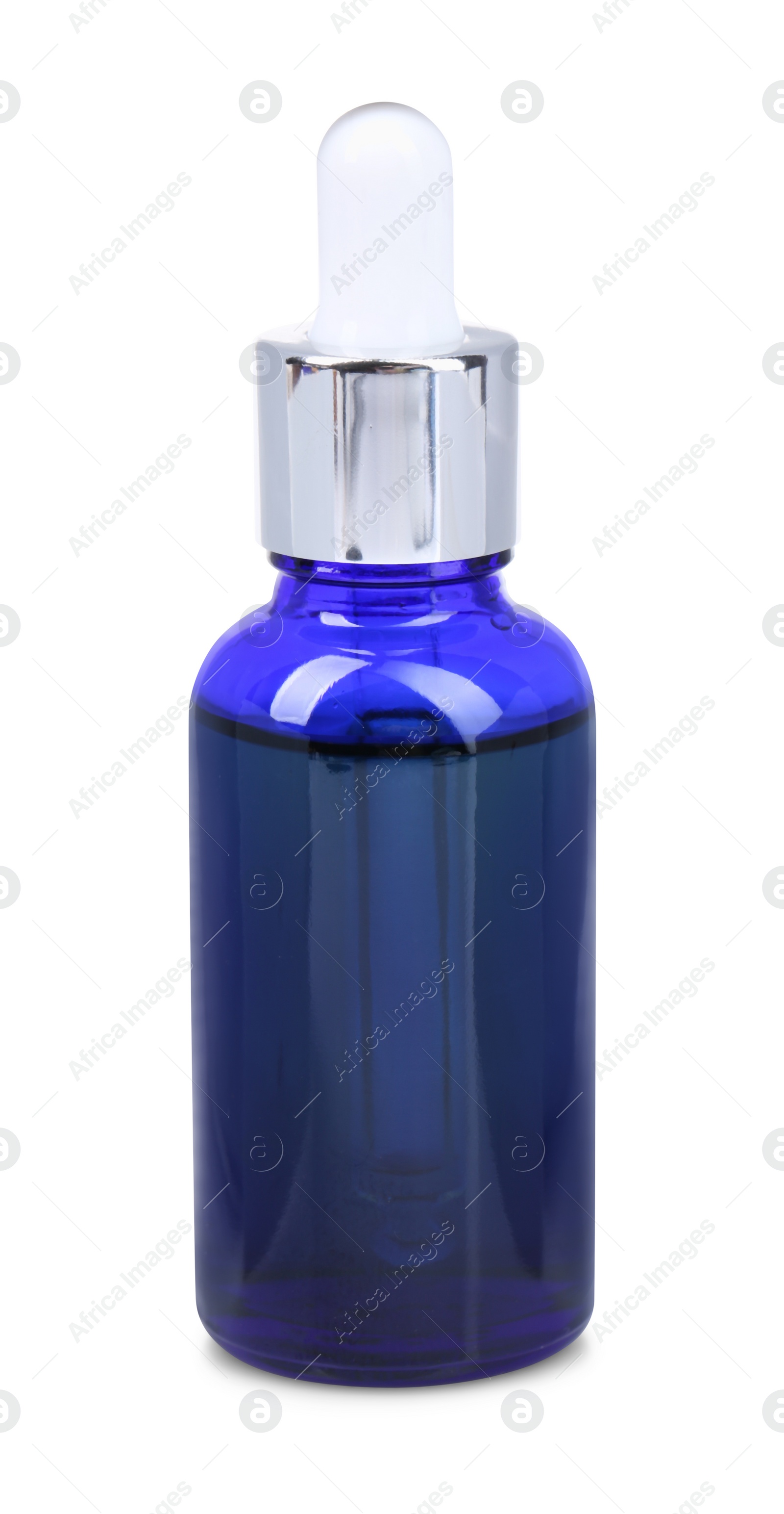 Photo of One blue bottle with tincture isolated on white