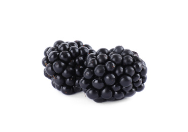 Beautiful tasty ripe blackberries on white background