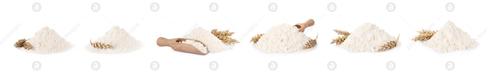 Image of Set with wheat flour on white background. Banner design