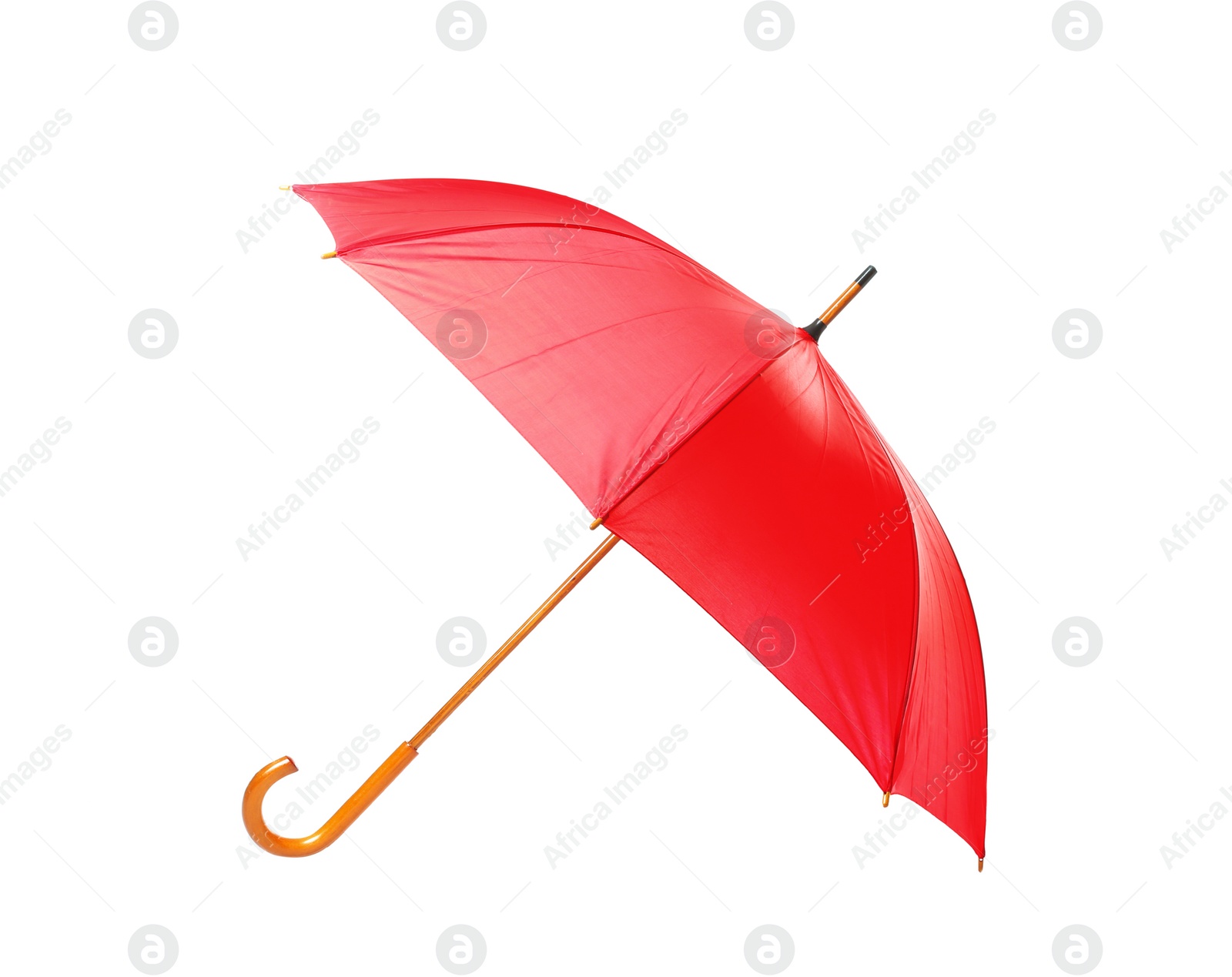 Photo of Modern opened red umbrella isolated on white