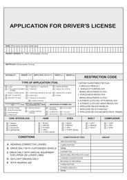 Illustration of Driver's license application form with empty fields