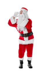 Photo of Man in Santa Claus costume posing on white background