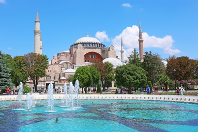 ISTANBUL, TURKEY - AUGUST 06, 2018: Beautiful fountain near Hagia Sophia