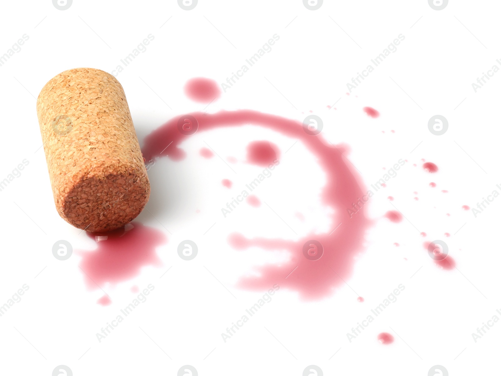 Photo of Bottle cork with wine stains isolated on white