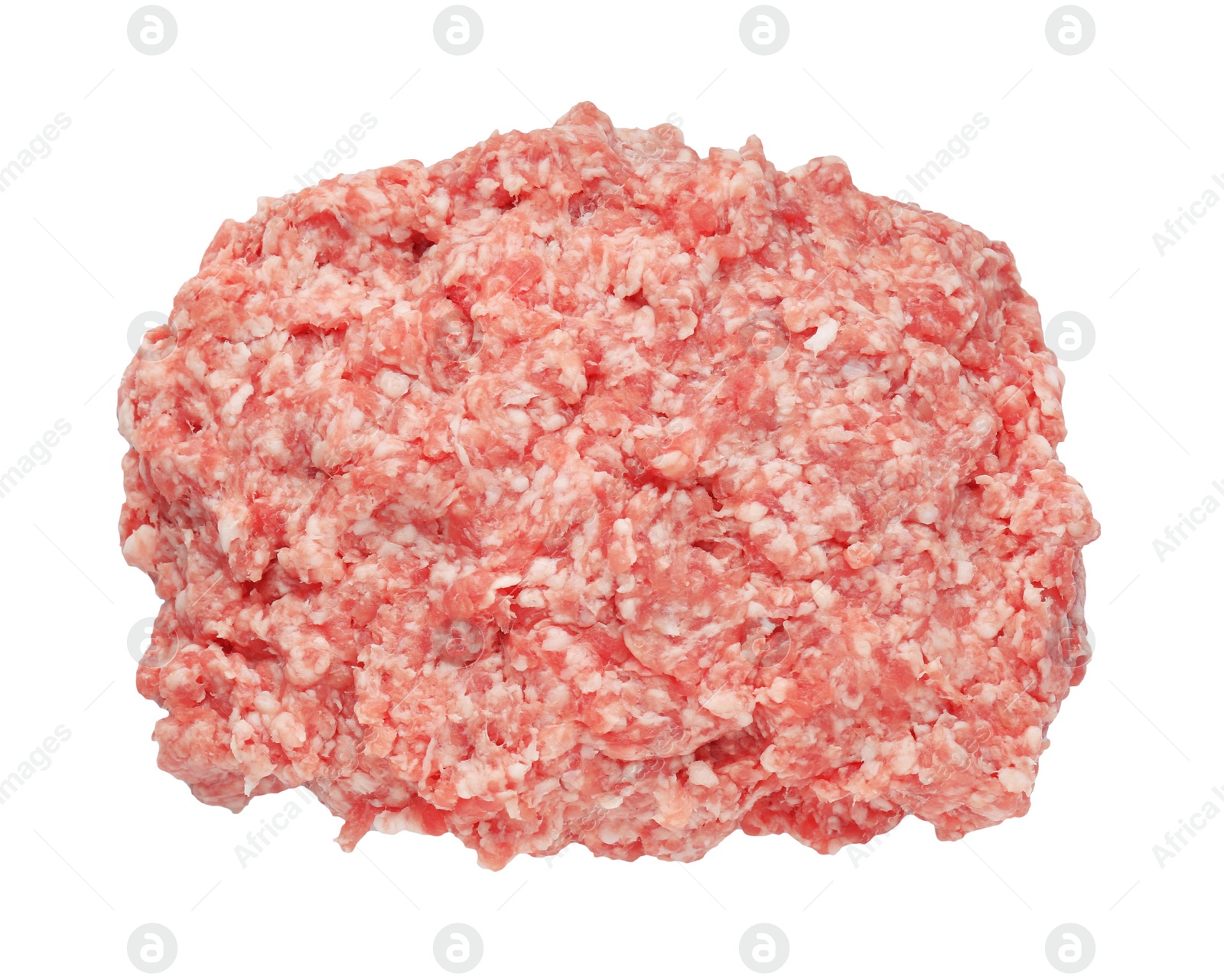 Photo of Raw fresh minced meat isolated on white, top view