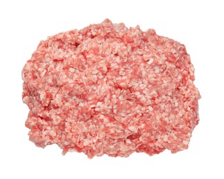 Photo of Raw fresh minced meat isolated on white, top view