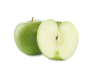 Photo of Fresh juicy green apples isolated on white