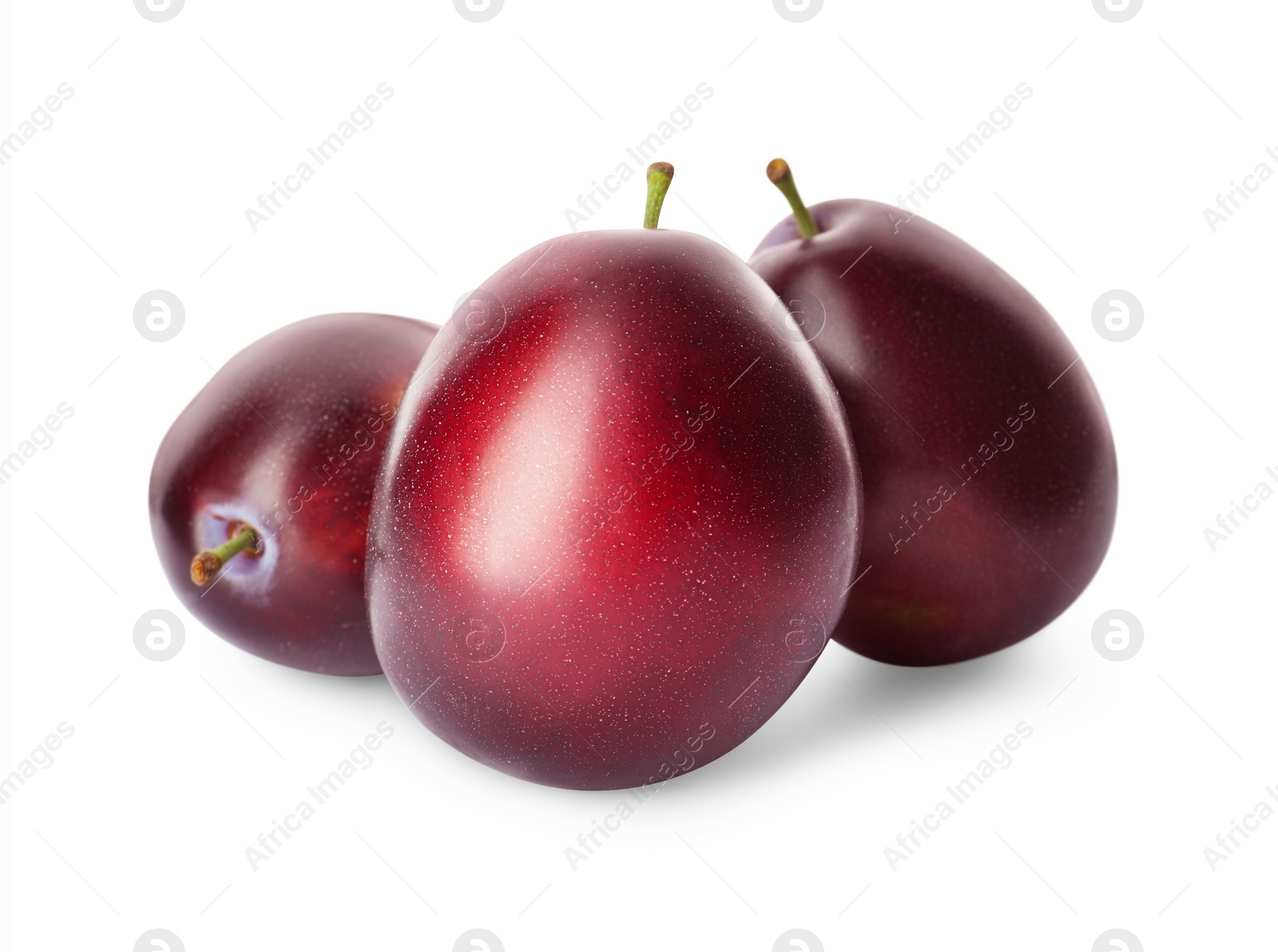 Photo of Delicious fresh ripe plums on white background