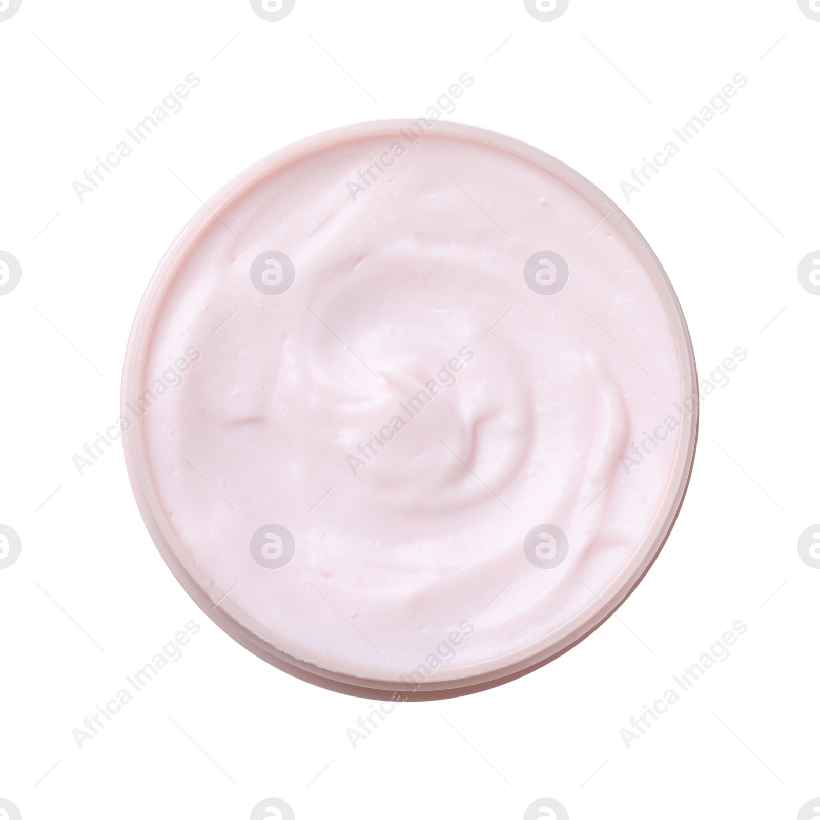 Photo of Jar of body cream isolated on white, top view