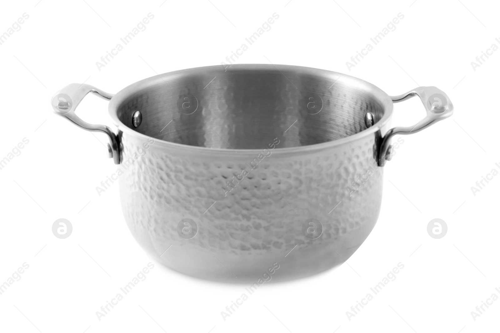 Photo of Metal pan isolated on white. Domestic kitchenware