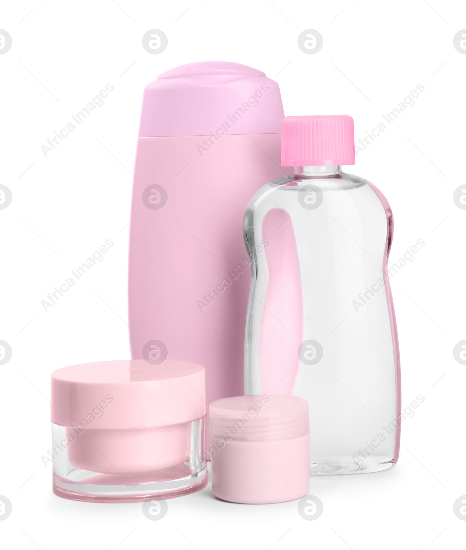 Photo of Different skin care products for baby isolated on white