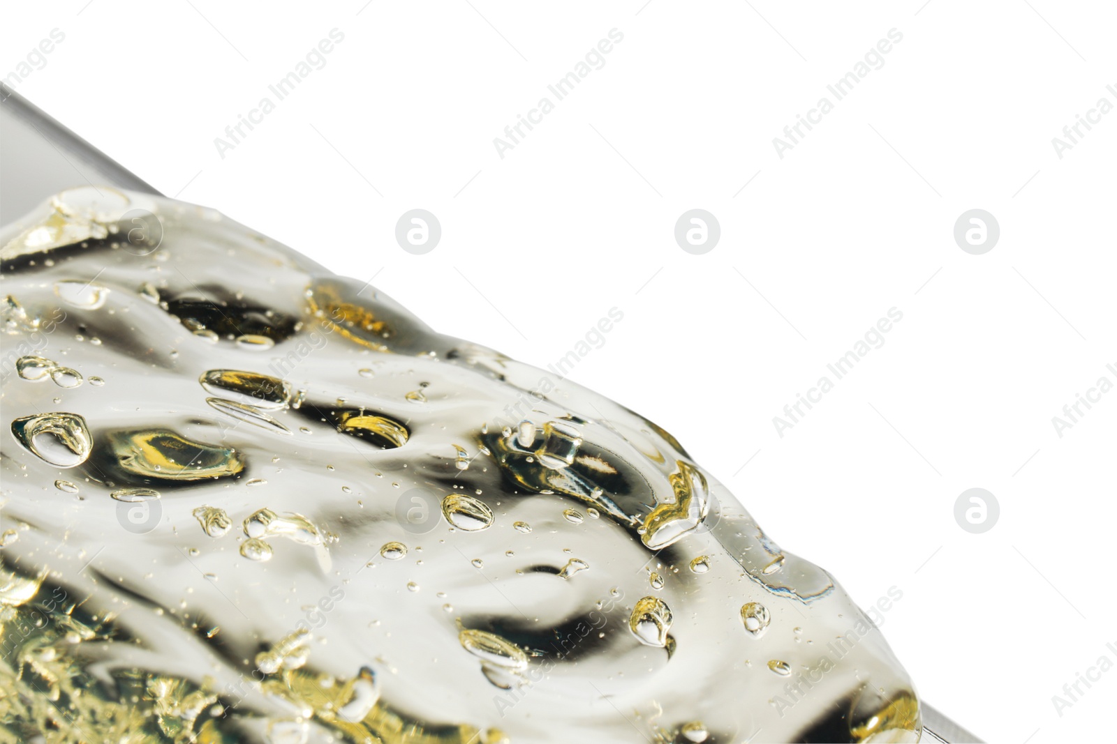 Photo of Sample of clear face gel on white background, closeup