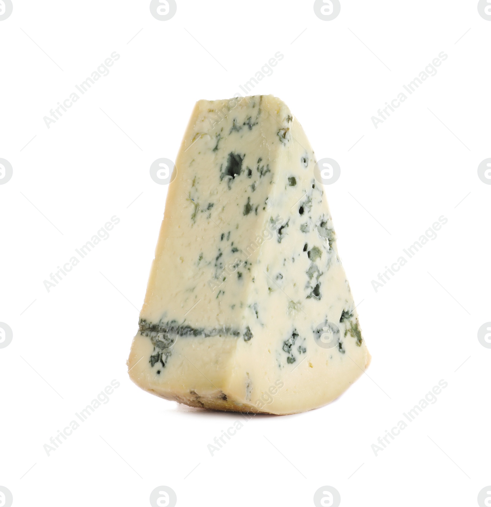Photo of Piece of tasty blue cheese isolated on white
