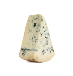 Photo of Piece of tasty blue cheese isolated on white