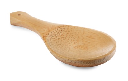 Photo of One new wooden spoon on white background