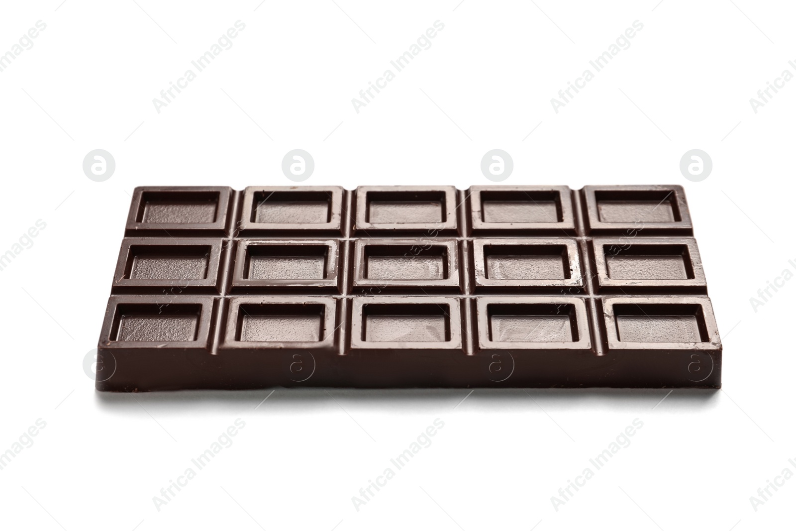 Photo of Tasty dark chocolate bar on white background