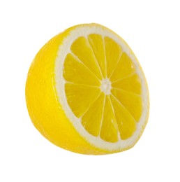 Photo of Fresh ripe lemon half isolated on white