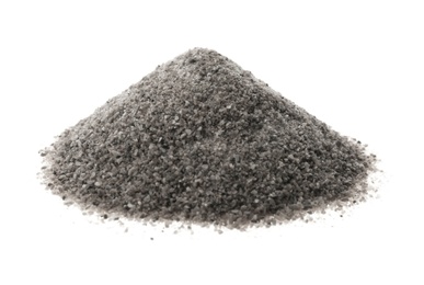 Photo of Pile of ground black salt isolated on white