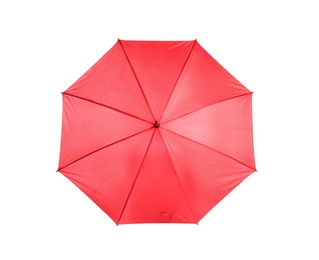 Photo of Beautiful open umbrella on white background