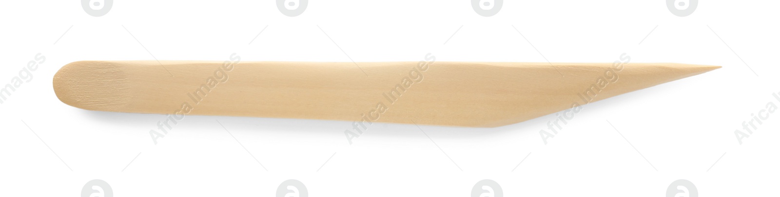 Photo of Crafting tool. Wooden clay carving knife isolated on white, top view