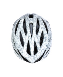 Photo of Modern bicycle helmet on white background, top view