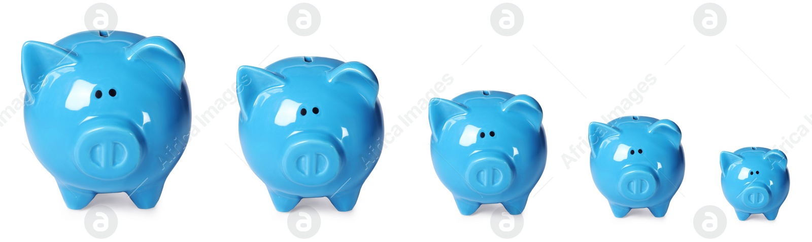 Image of Set with piggy banks on white background. Banner design