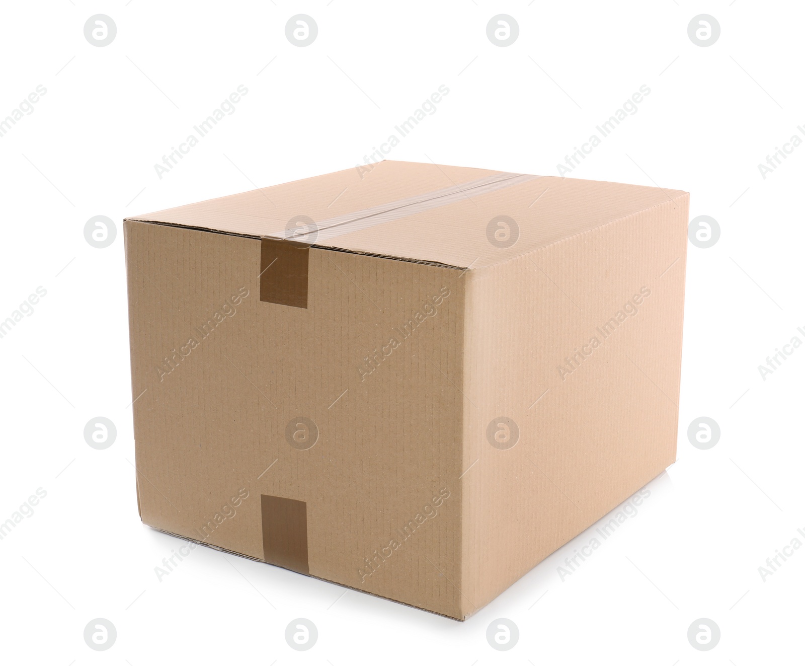 Photo of Cardboard parcel box on white background. Mockup for design