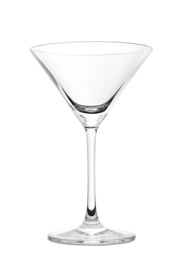 Empty crystal martini glass on white background