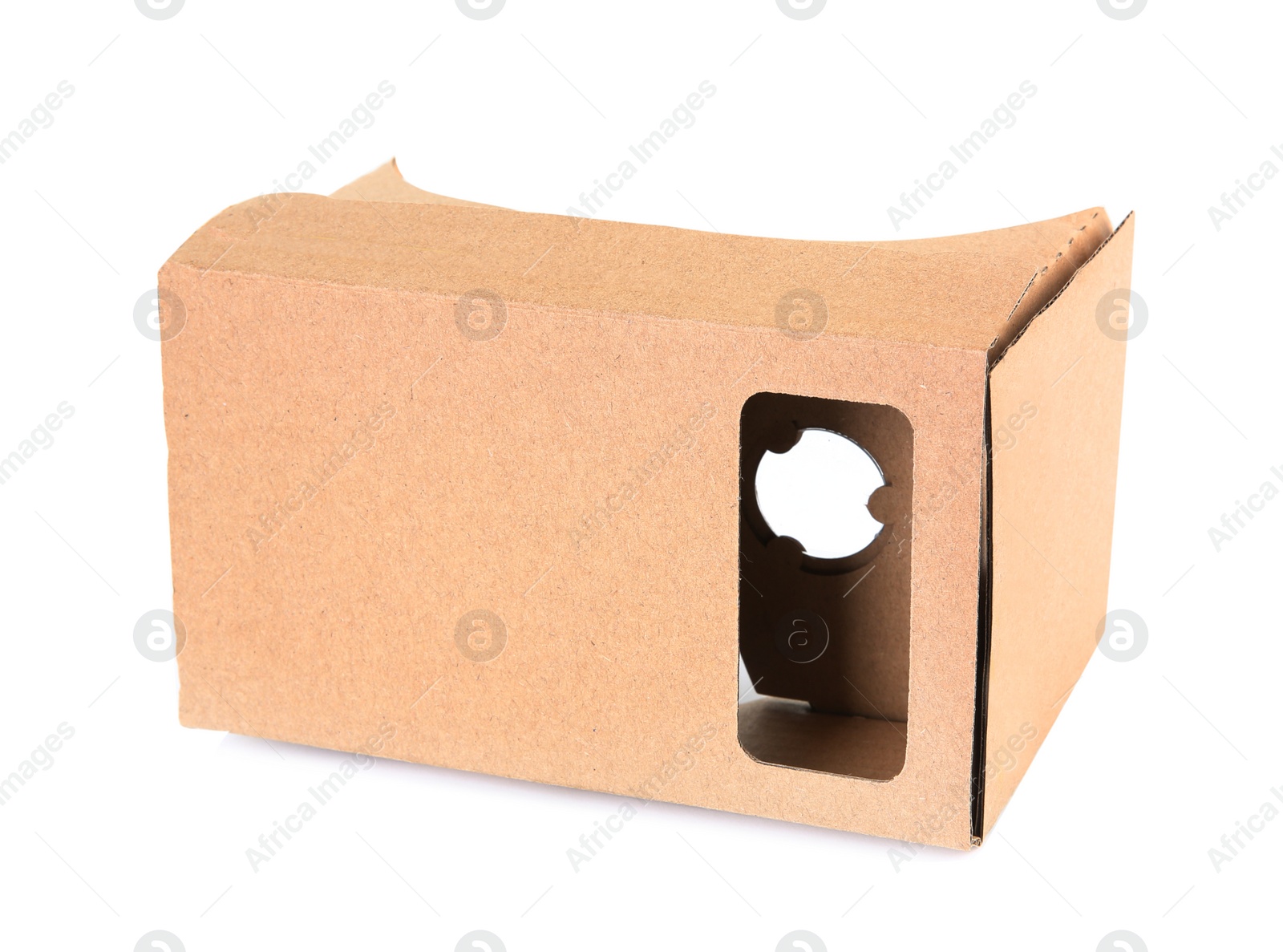 Photo of Cardboard virtual reality headset on white background
