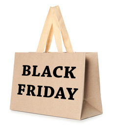 Paper shopping bag with text BLACK FRIDAY isolated on white