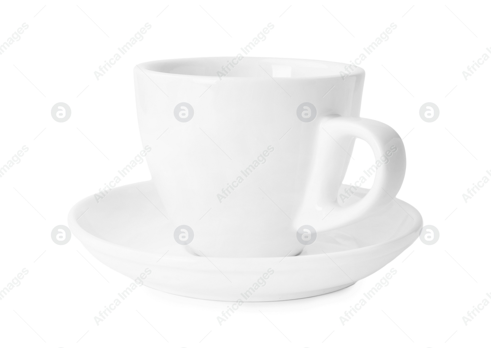 Photo of Ceramic cup and saucer isolated on white