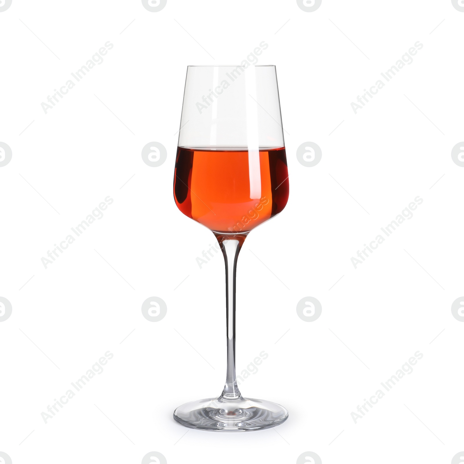 Photo of Glass of delicious expensive wine on white background