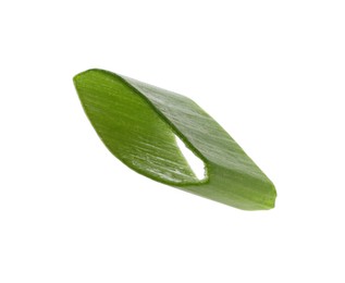 Photo of Piece of fresh chopped green onion on white background