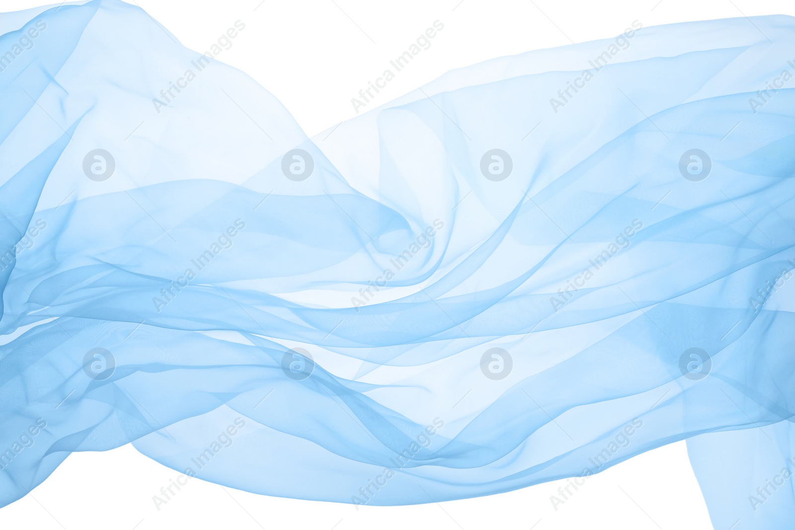 Photo of Beautiful light blue tulle fabric on white background