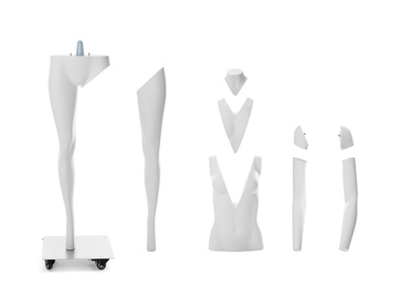 Set of removable parts of ghost mannequin on white background