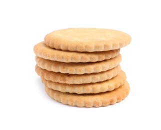 Tasty crispy round crackers isolated on white