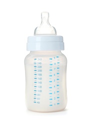 Photo of Baby bottle with milk on white background