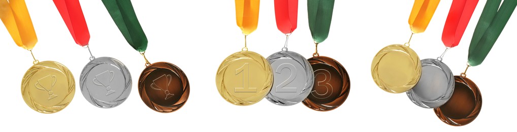 Image of Gold, silver and bronze medals isolated on white, set