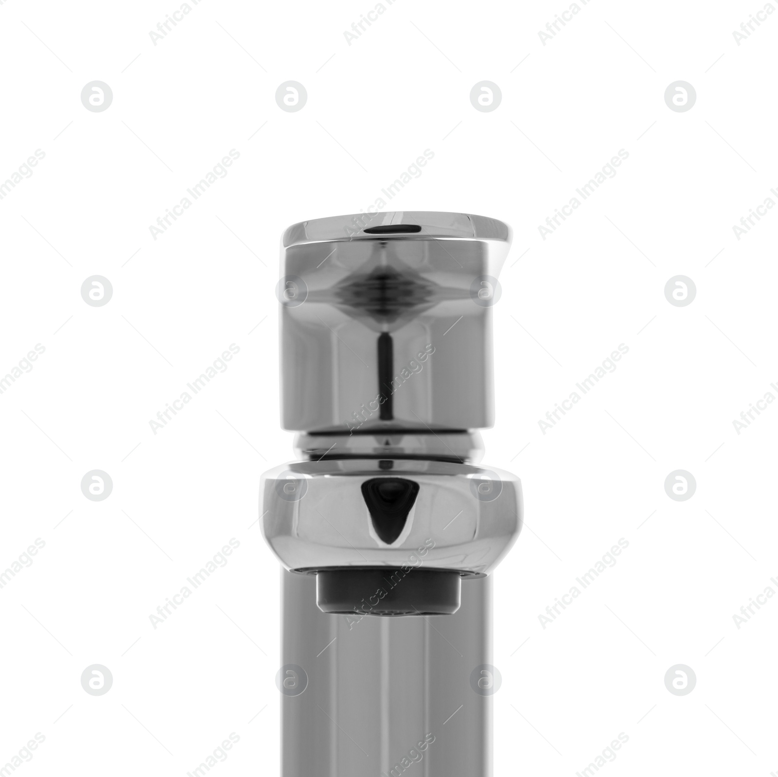 Photo of Single handle water tap on white background, closeup