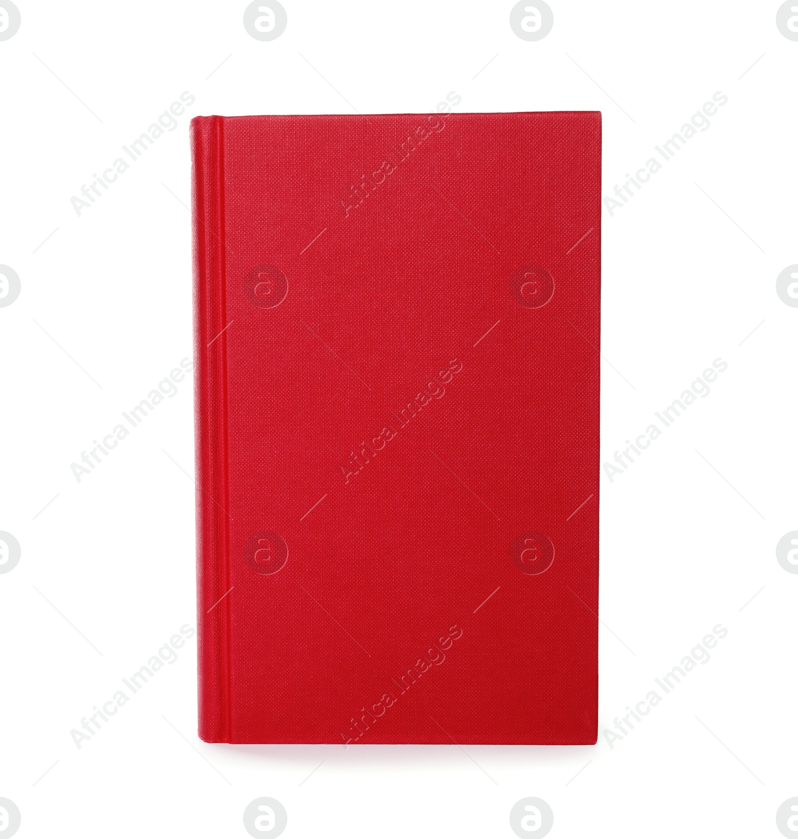 Photo of Closed book with red hard cover isolated on white