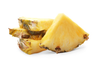 Slices of tasty juicy pineapple on white background