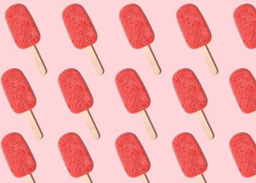 Pattern with ice cream on pastel pink background