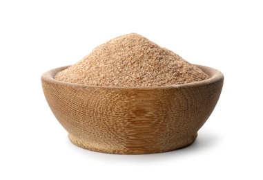 Photo of Bowl of buckwheat flour isolated on white