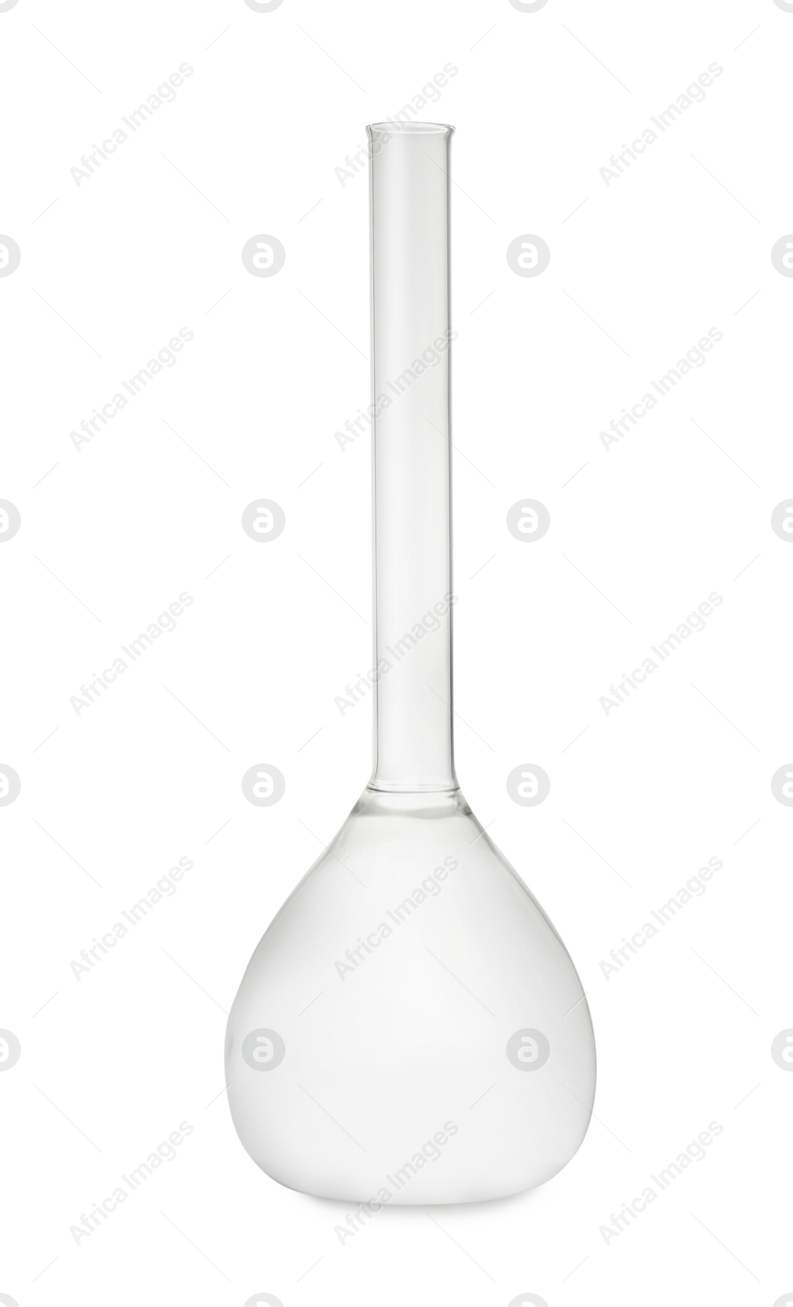 Photo of Empty volumetric flask isolated on white. Laboratory glassware