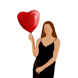 Illustration of Woman with heart shaped balloon on white background