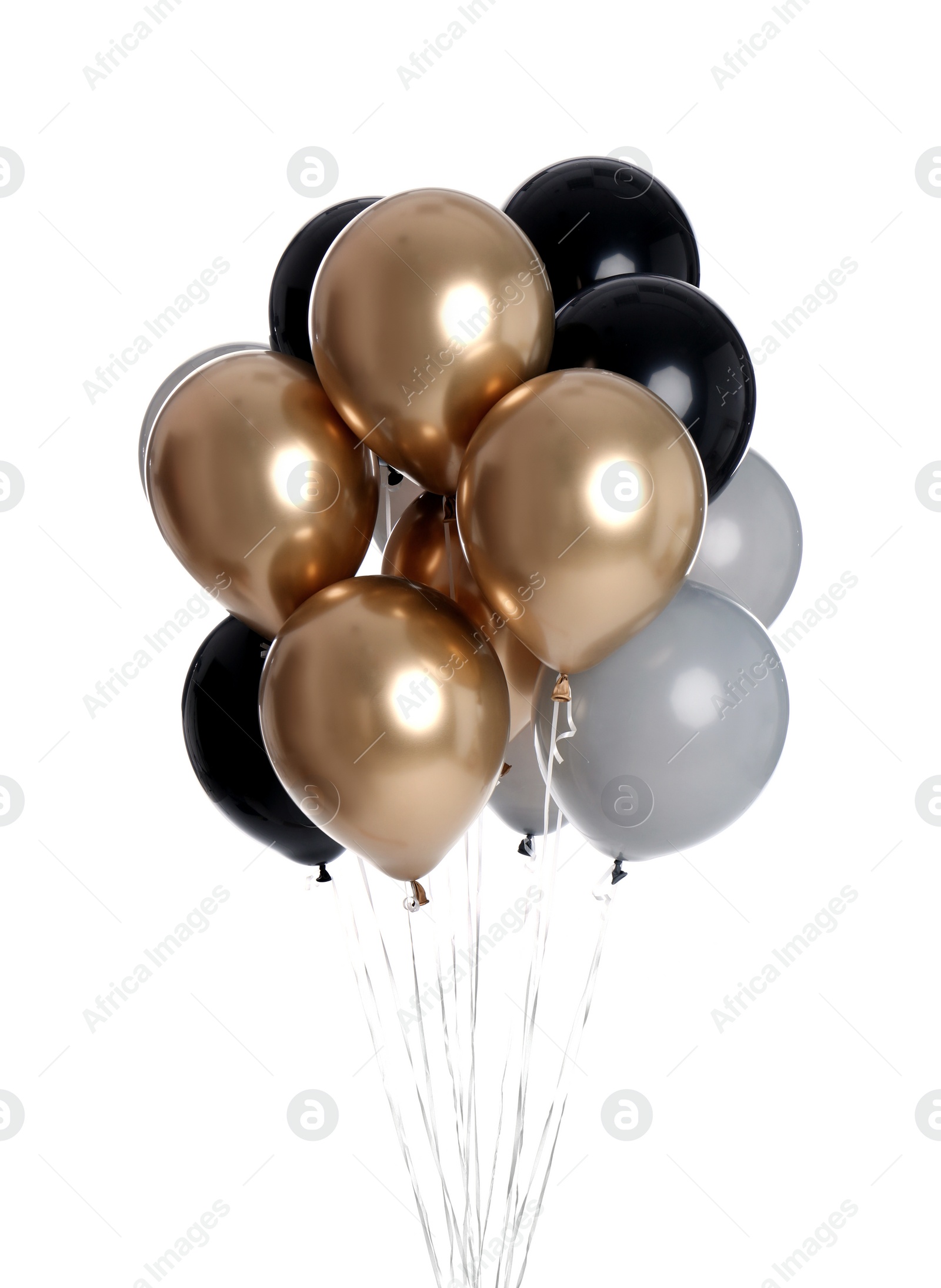 Photo of Colorful balloons on white background. Party object