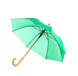 Photo of Beautiful open umbrella on white background