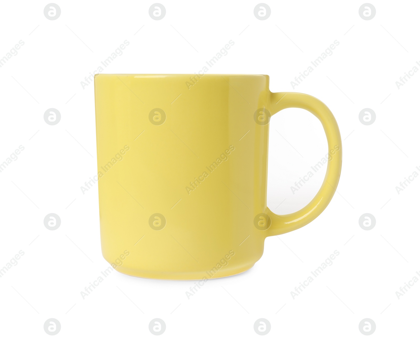 Photo of One yellow ceramic mug isolated on white